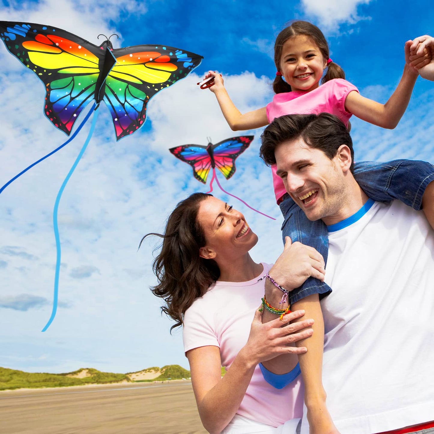 TOY Life 2 Pack Butterfly Kites for Kids Age 4-8 Boys, Beach Kites for Kids Age 8-12, Kites for Adult Easy to Fly, Large Kites for Kids Age 3-5, Rainbow Kites, Kids Kites Easy to Fly, Kids Outdoor Toy