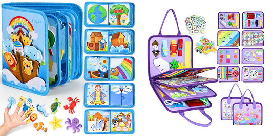 Esjay Toddler Busy Board Montessori Toys, Sensory Board Educational Activities for Learning Fine Motor Skills, Birthday Gifts for Toddlers, Travel Toys for Airplane Car, Purple Merpeople