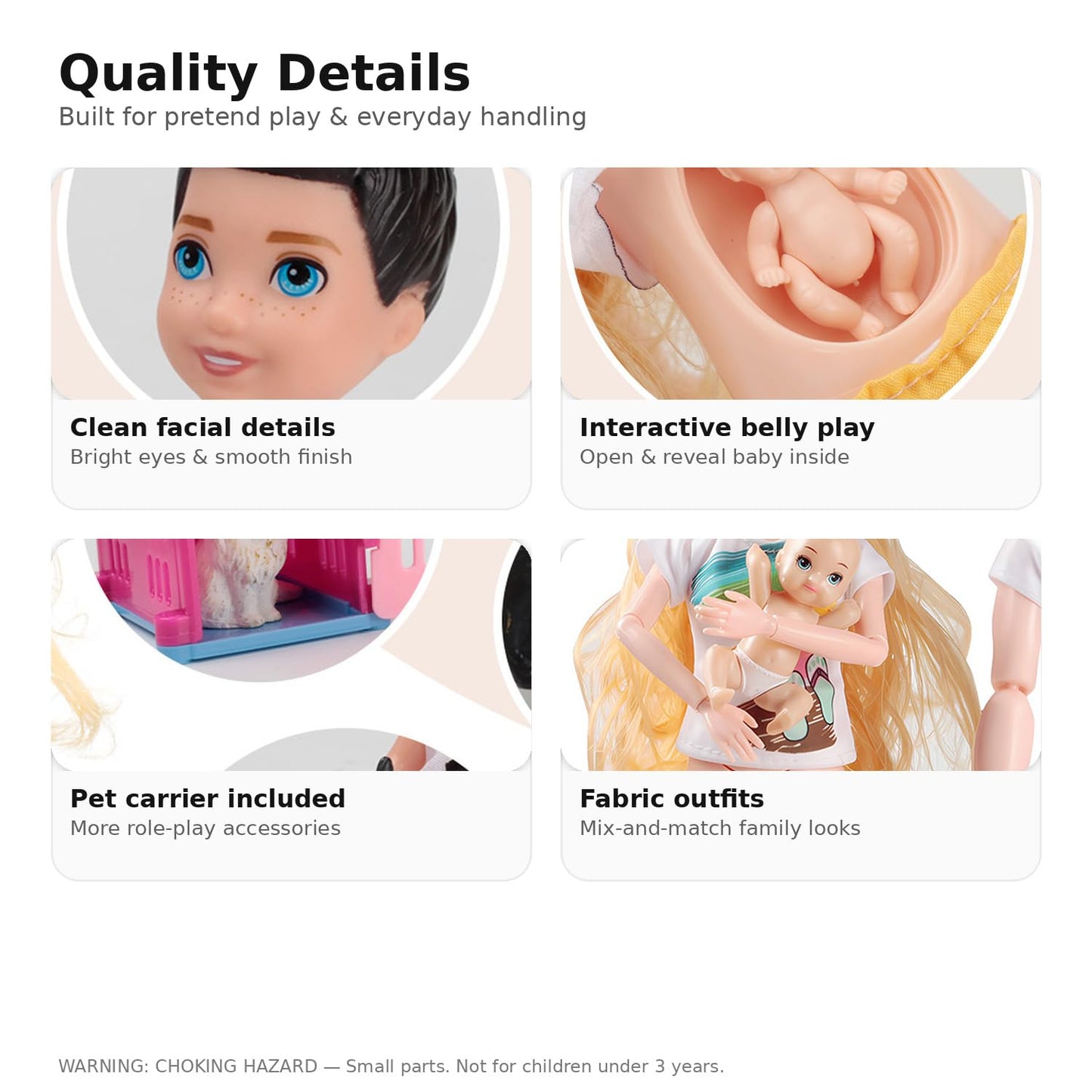 Family Doll Playset for Kids with Pregnant Mom Doll, Dad, Kids, Dollhouse Pets & Accessories – Pretend Play Toy Set for Boys & Girls, Interactive Family Storytelling Imagination Gift