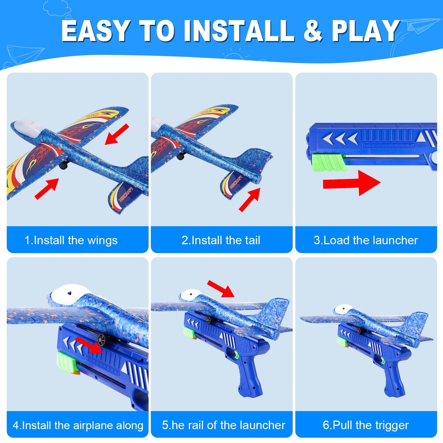 TAOTENDAR Airplane Launcher Toys,3 Pack 13.2'' LED Foam Glider Catapult Plane Toy for Boys,2 Flight Modes Outdoor Flying Toys Birthday Gifts for Boys Girls 3 4 5 6 7 8 9 10 11 12 Year Old
