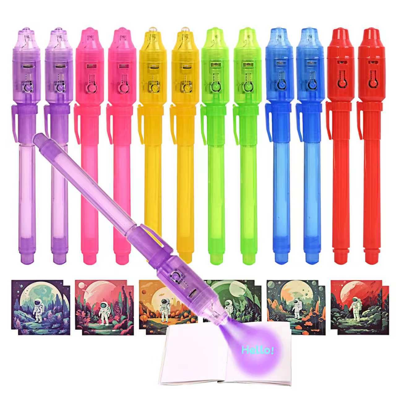 EODVICS 12 Pack Upgraded Invisible Ink Spy Pen with Notebook & UV Light Magic Marker, for Secret Messages Birthday Party Easter Halloween Christmas Goodie Bag Gifts for Kids Ages 3+
