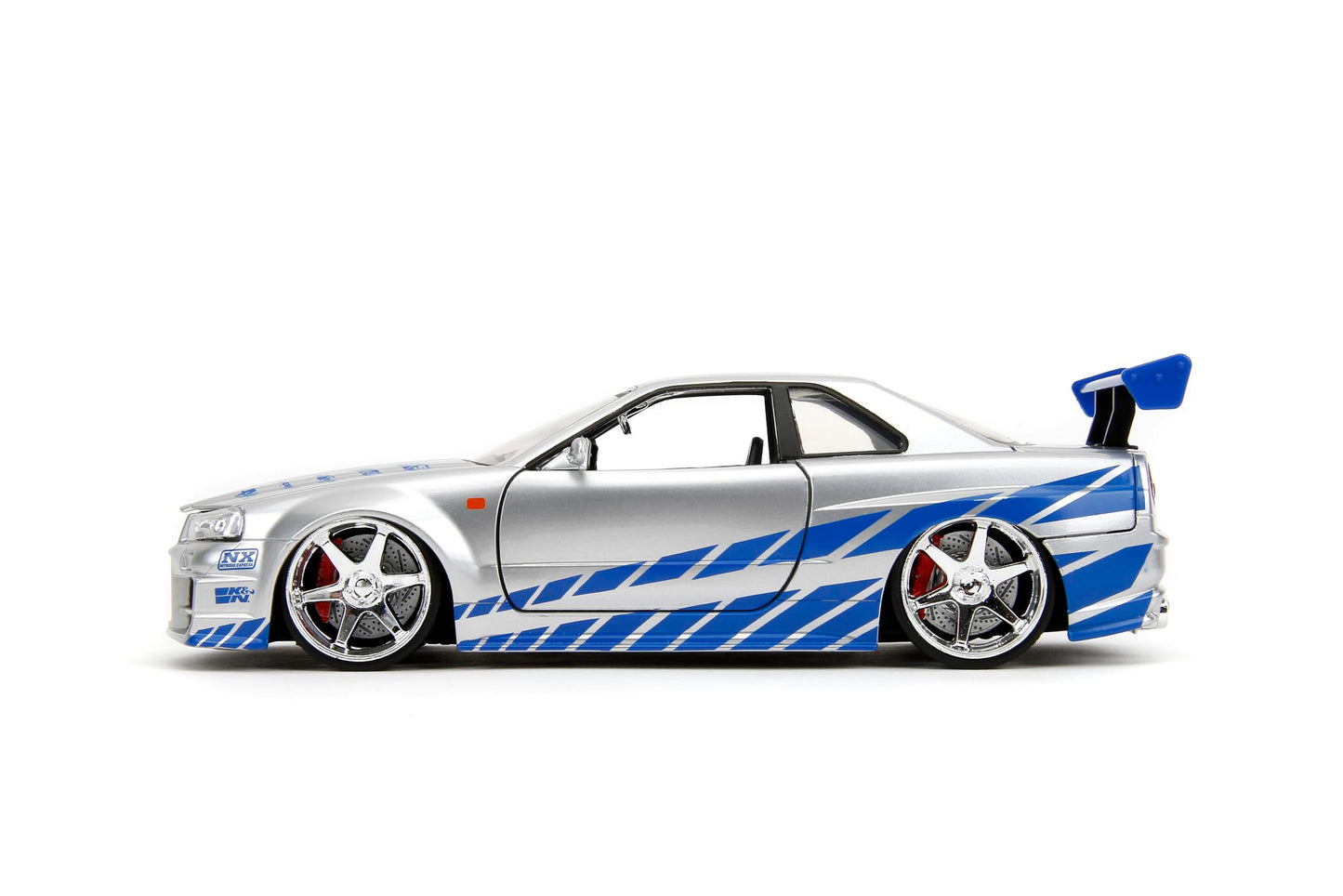 Jada Toys Fast & Furious Brian’s 2002 Nissan Skyline R34 Die-cast Car, 1:24 Scale, Silver & Blue