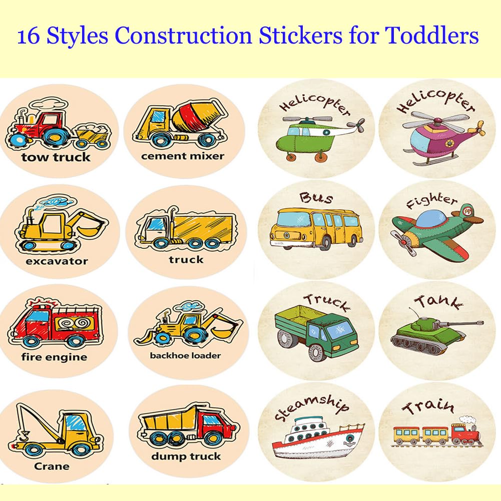 1000PCS Cartoon Transportation Sticker Car Bus Truck Airplane Construction Vehicle Sticker Kindergarten Rewards Stickers Roll Teaching Training Potty Stickers (Truck)
