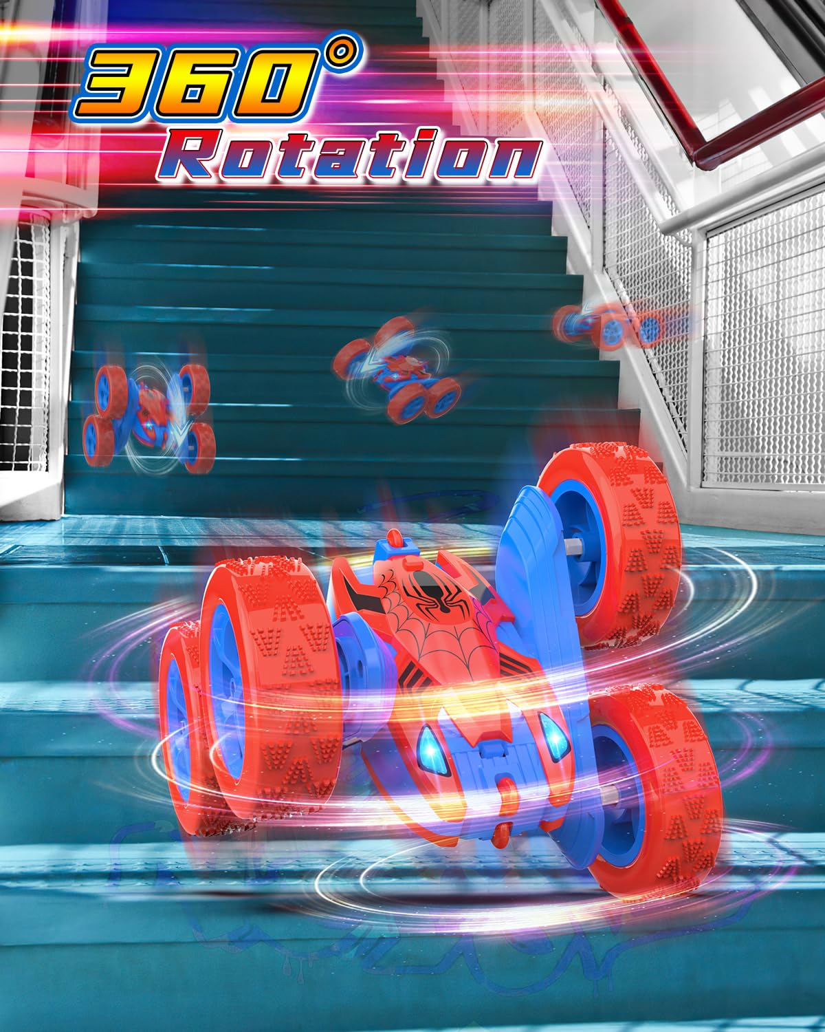 Blissbud Remote Control Car Spider RC Cars for 4 5 6 7 8 9 10 11 12 Year Old Boy 360°Rotating 4WD Rechargeable Drift RC Race Car Boys Toys Birthday Gifts Easter Basket Stuffers for Kids Age 4-12