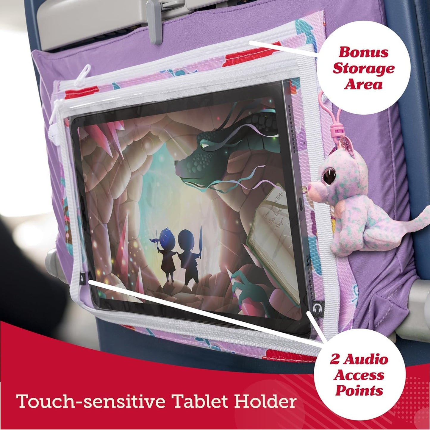 Lusso Gear Kids Airplane Tray Table Cover - Storage Pockets for Toddler Toys & Snacks - Kids Travel Essentials & Organizer - Portable Fit for Most Airplane Trays - Dinos