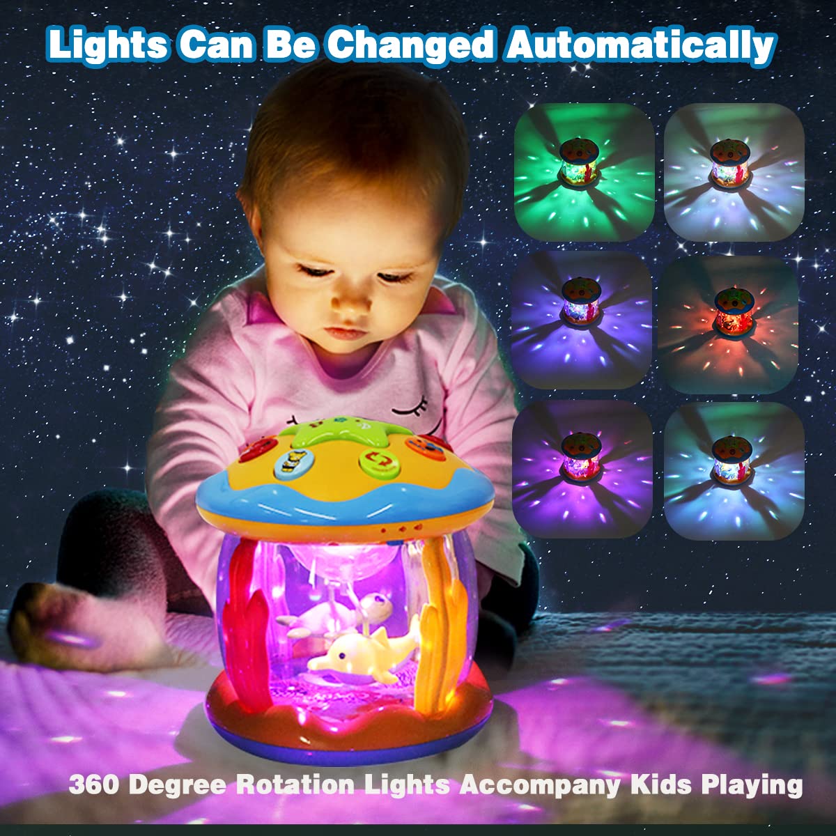 Aboosam Baby Toys 6 to 12 Months - Musical Learning Infant Toys 12-18 Months - Babies Ocean Rotating Light Up Toy for Toddlers 1 2 3+ Years Old Boys Girls Baby Gifts