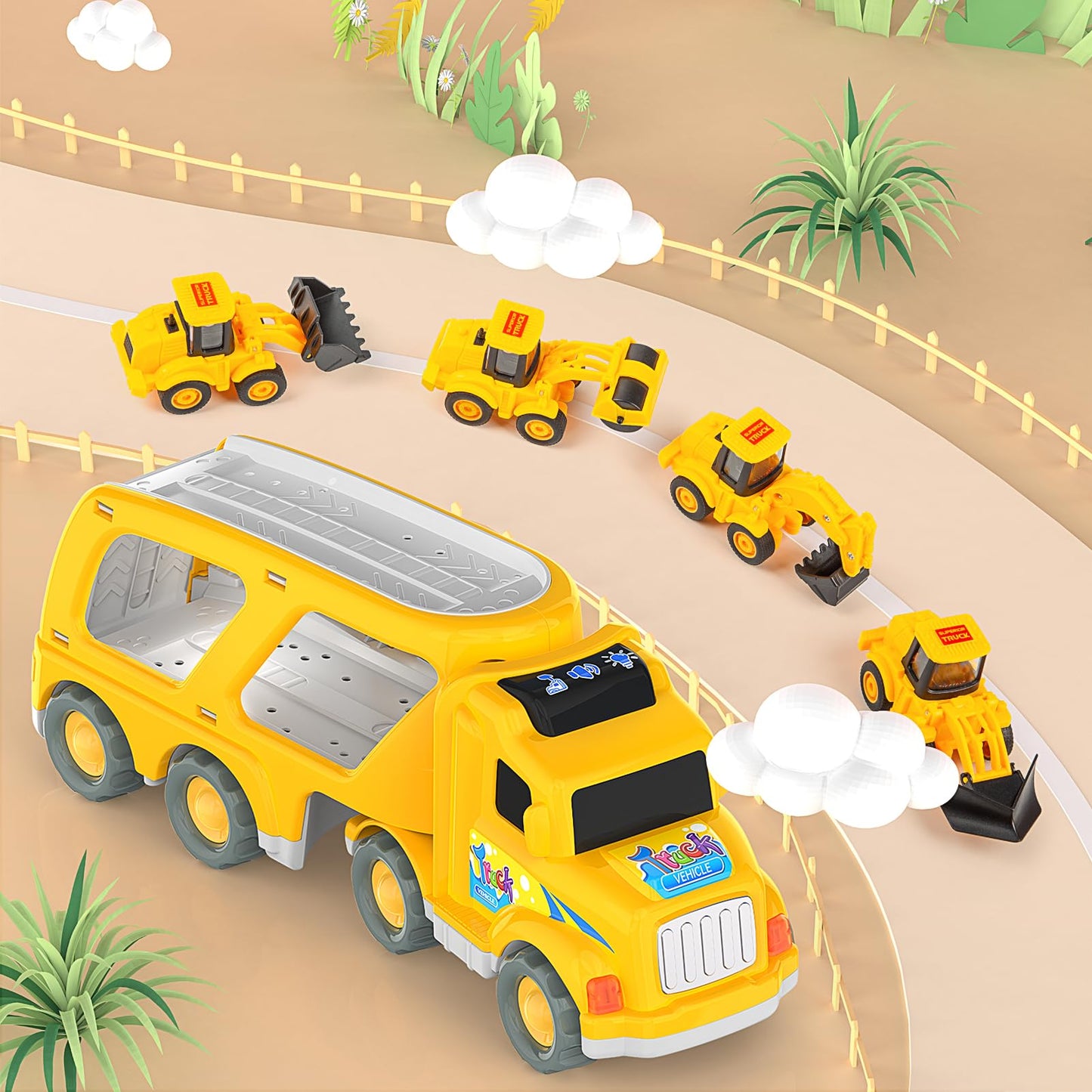 Veslier Construction Truck Toys for Boys Girls Age 3 4 5 6 Years Old，Carrier Transport Trucks for Kids 3-4 3-5 Year Old，Christmas Birthday Gift Toddler Toys.