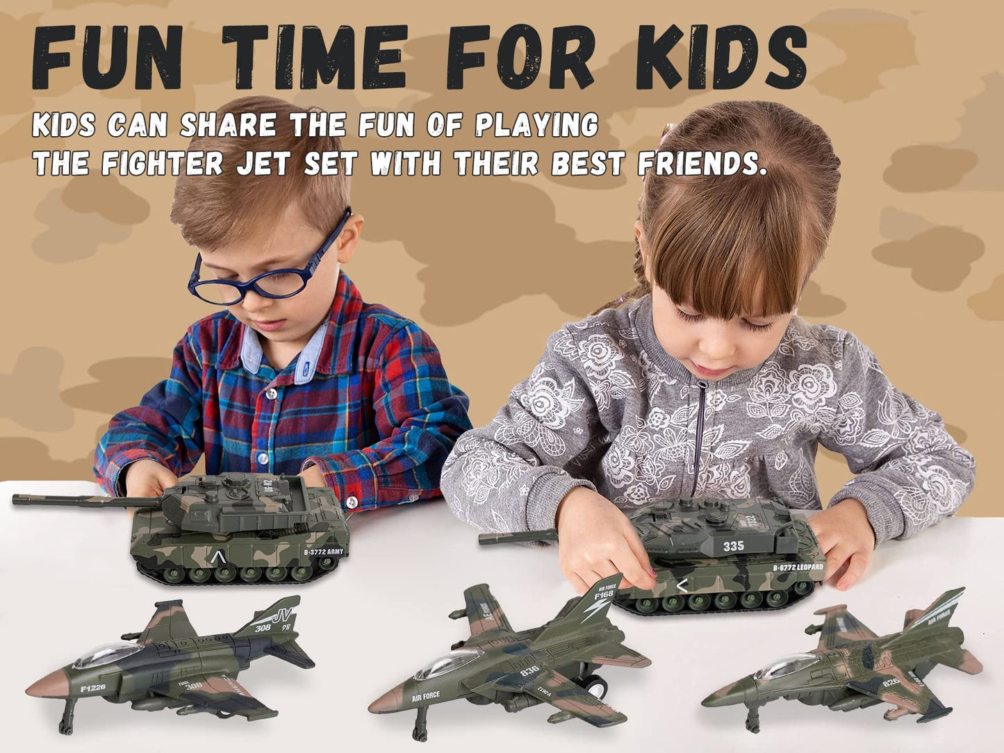 Crelloci 5 Pack Die Cast Fighter Jet Tank Toy, Pull Back Army Toys Vehicle Set, Camouflage Bomber Airplane Tank Vehicles, Military Air Force Playset for Kids Toddlers, Boys Age 3+ (B)