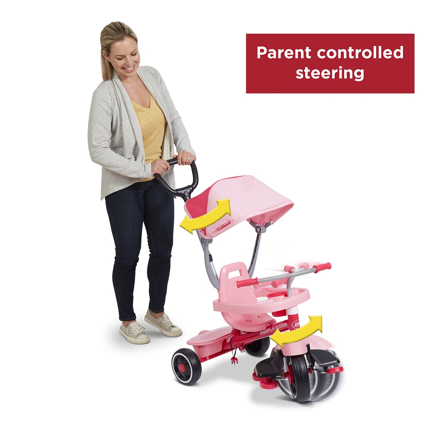 Radio Flyer 4-in-1 Pedal & Push Stroll 'N Trike, Ages 1-5, Toddler Tricycle & Stroller, High-Density Foam Tires, Parent Push Handle, UV Canopy, Removable Tray, Headrest & Seatbelt, Stroller Tricycle