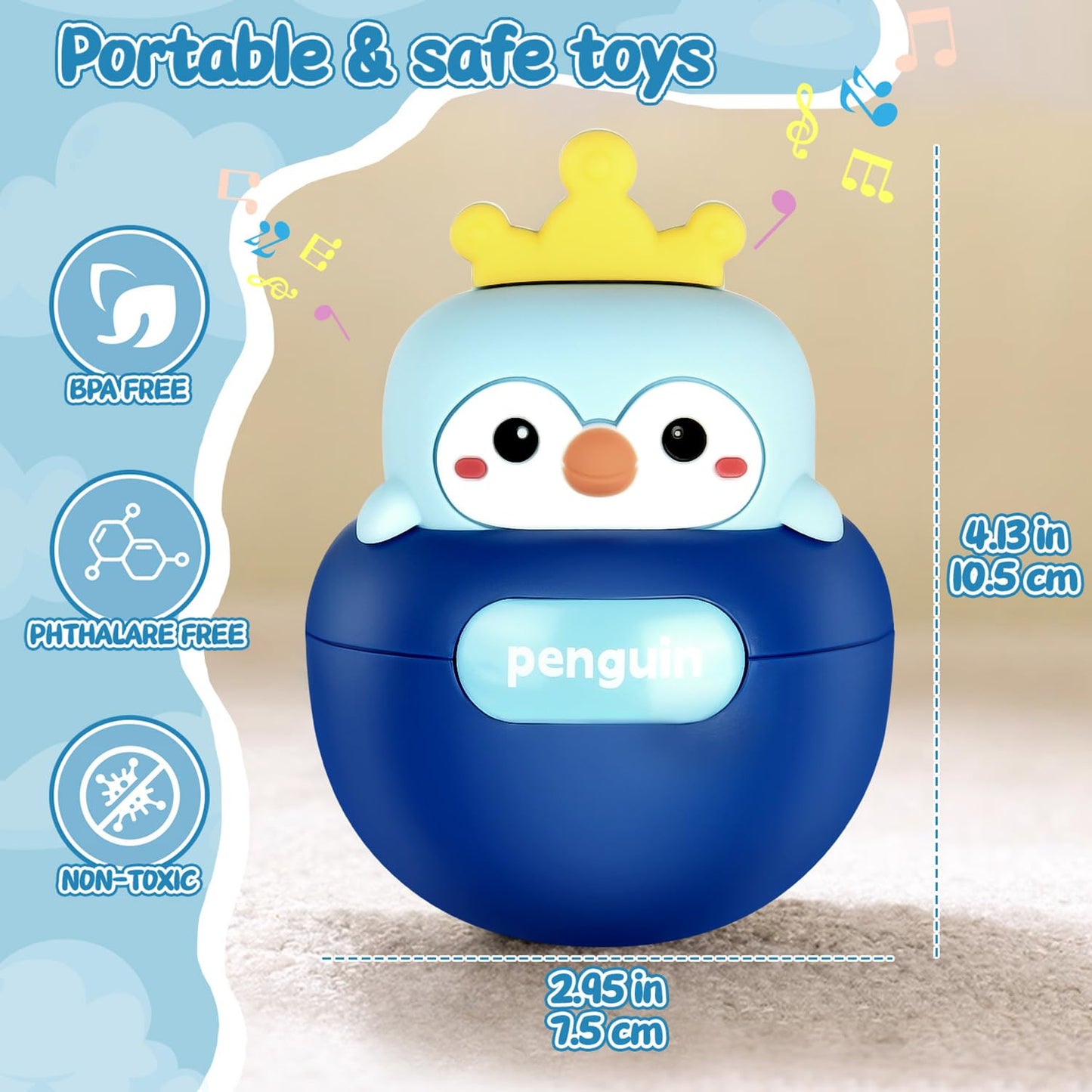 Yaozyety Baby Penguin Wobble Toys, Infant Roly-Poly Tumbler Musical Wobbler, Babies Sensory Development & Teething Toy for Newborn 3-12 Month Baby Toddler Boys and Girls Gifts