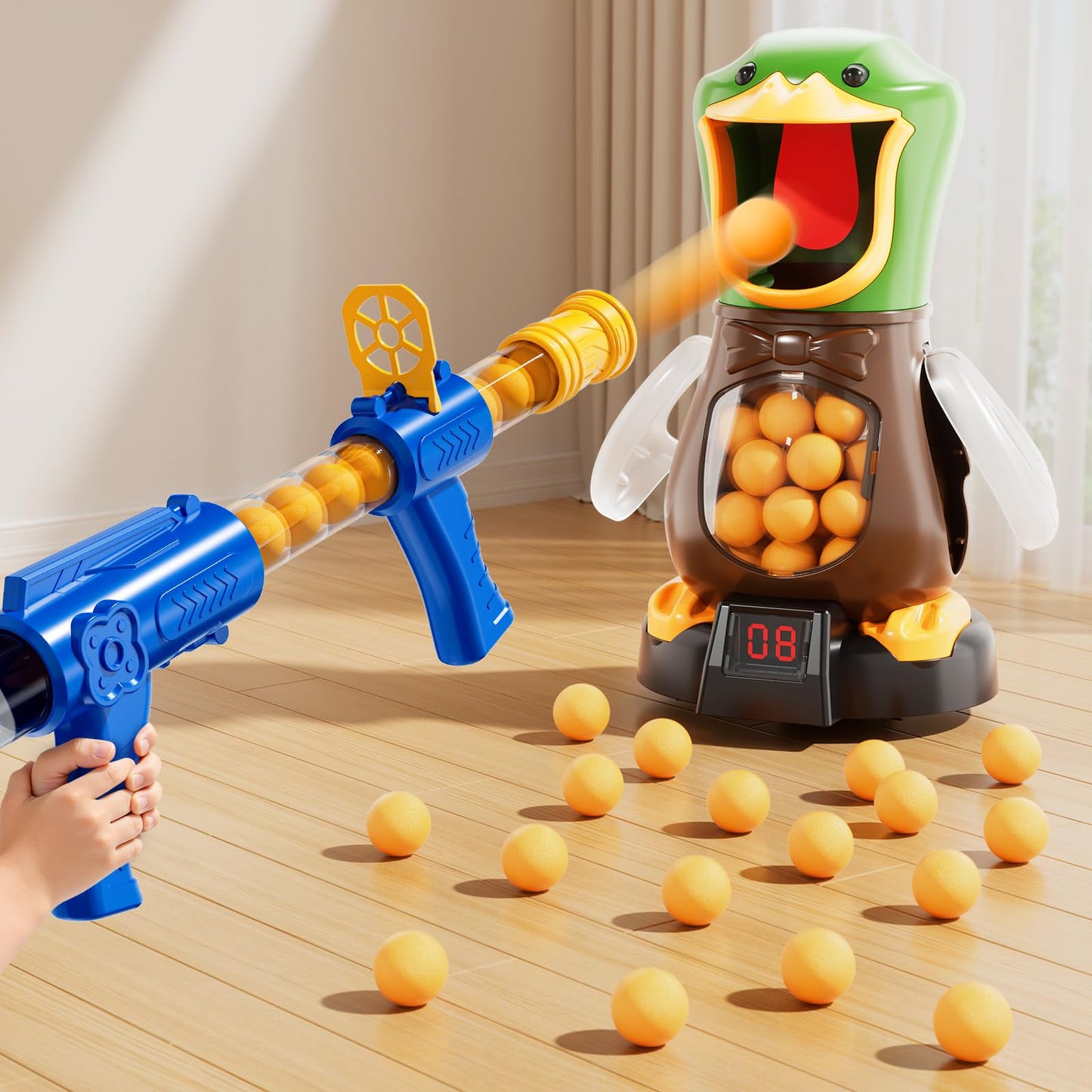 NIPLOOOW Duck Shooting Toys for Kids 3-5, Movable Target Shooting Games w/Air Pump Launcher, LCD Score Record, Sound, 24 Foam Balls, Birthday Gift for Boys Girls Ages 3 4 5 6 7 8 Years Old