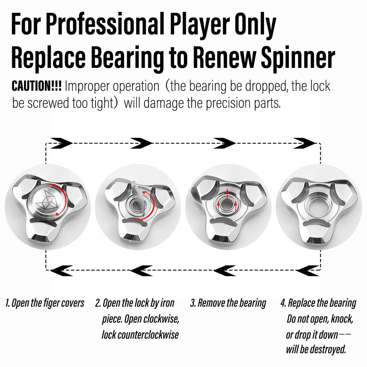 FREELOVE Metal Fidget Spinner for Adults, Stainless Steel Heavy Spinning Toys, Small Mini Fox Hand Gyro, Bearing Premium Long High Spin Fidget Block, Silver