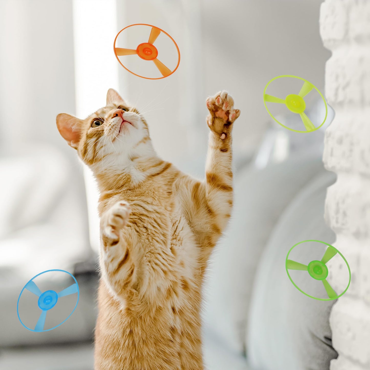 MOMSBIEND 7 Pack Launching Toy Flying Disc Shooters for Kids,Cyclone Gyro Launcher Flying Saucer Ejection Spinning Top Indoor & Outdoor Play for Kids Ages 5+,Cat Propellers,Interactive Cat Toy