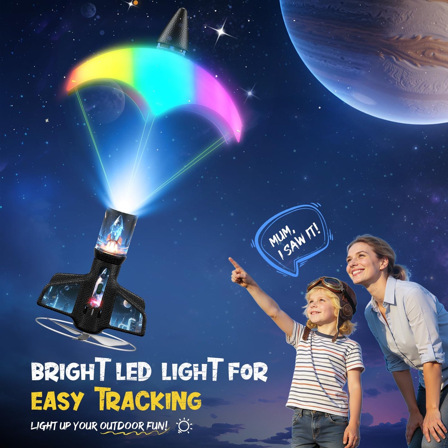ZeroPhear Rocket Launcher for Kids, 200 ft Self Launching Motorized Rocket Toy with LED and Safety Parachute Land, 2-Altitude Launch, USB Rechargeable, Outdoor Toys Gift for Boys Ages 8-13 (Bule)