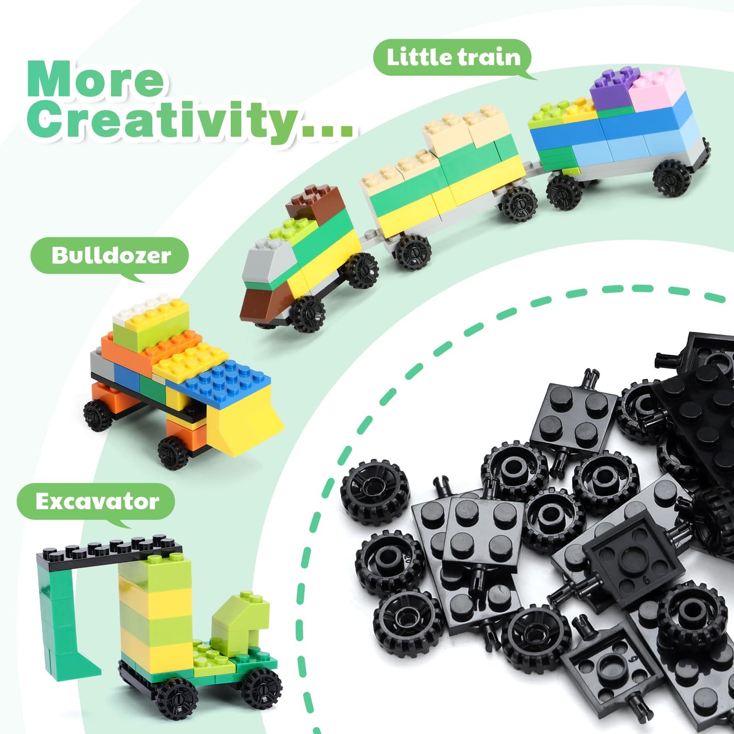 Lekebaby Classic 1546 Pieces Building Bricks with 46PCS Wheel Accessory Kit Basic Brick Set for Kids Creative Play, Compatible with All Major Brands, Educational Toy for Boys Girls 6 Years Old and Up