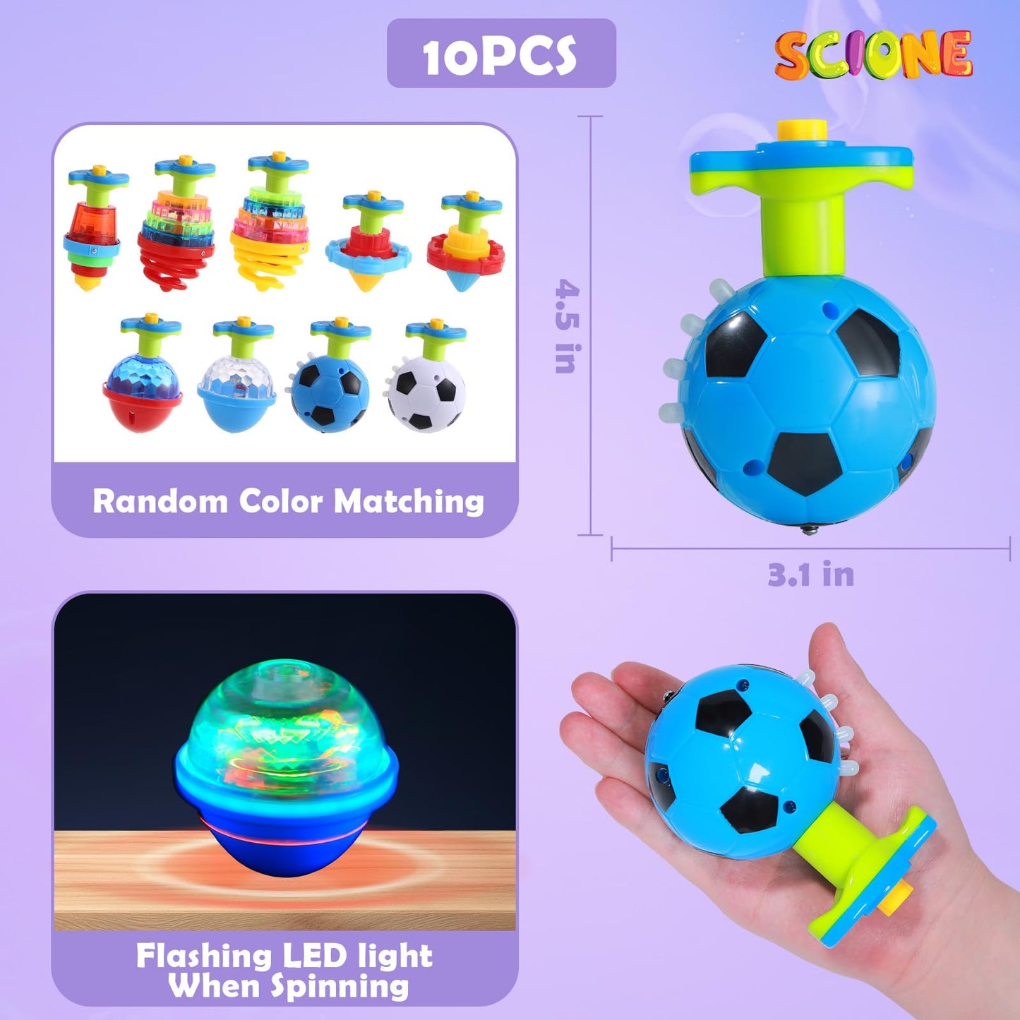 Kids Party Favors Toys, 10 Pcs LED Light Up Spining Tops, Easter Day Gifts Goodie Bag Stuffers Carnival Prizes School Classroom Rewards Treasure Box, Glow in The Dark Party Supplies1