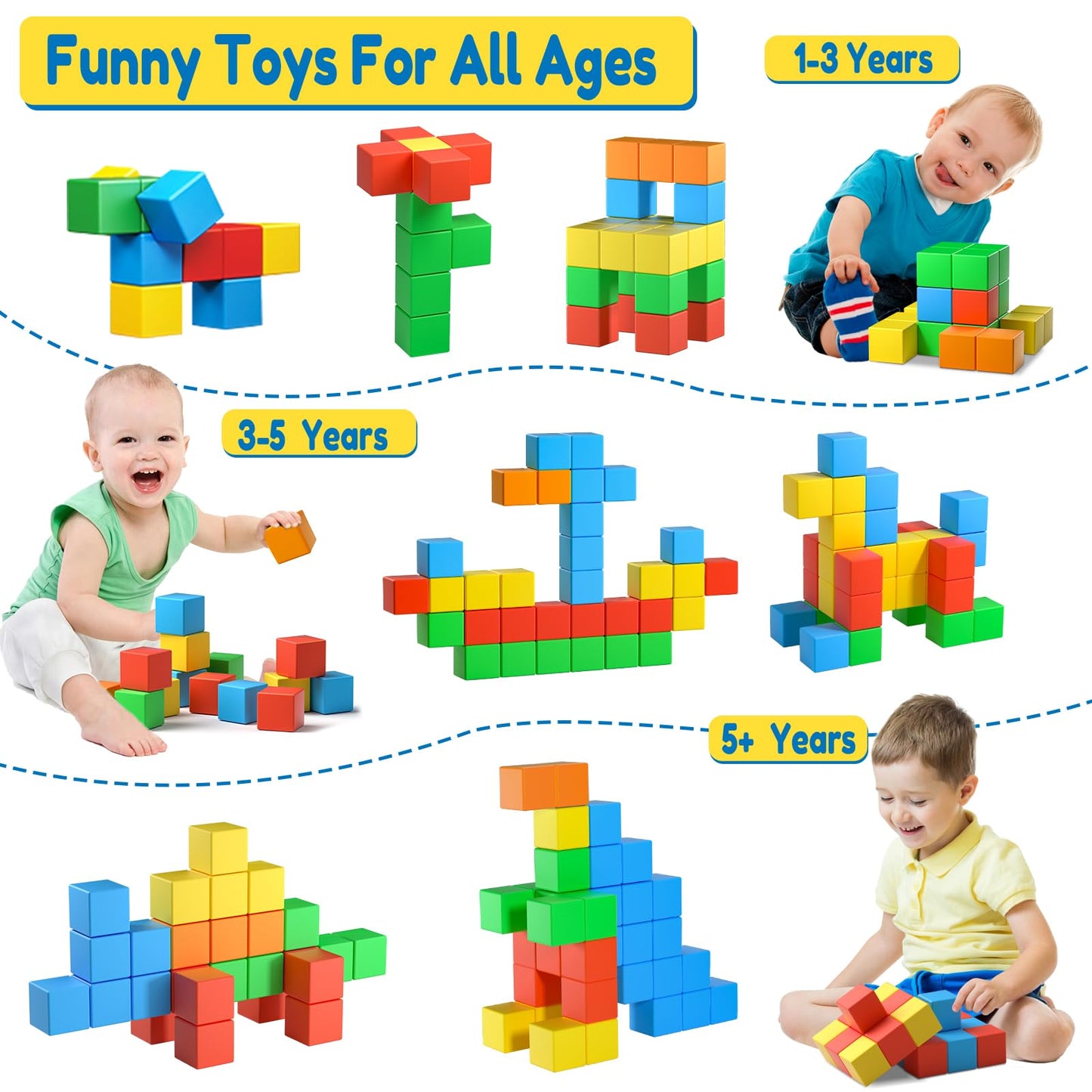 Magnetic Blocks,1.42 inch 32pcs Large Magnetic Building Block for Toddlers 3 4 5 6 7 8 Year Old Boys Girls Color Magnet Cubes Learning Toys for Kids 1-3 Sensory Toys Age 4-8 Christmas Birthday Gifts