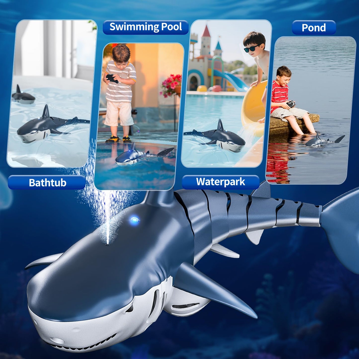 JUKUDAHU 2.4Ghz Remote Control Shark Toys for Kids 6 7 8 Years Old, 1:18 Scale High Simulation Shark for Pool, Bath Toys for Toddlers, Electronic RC Sea Animal, Outdoor Water Gifts