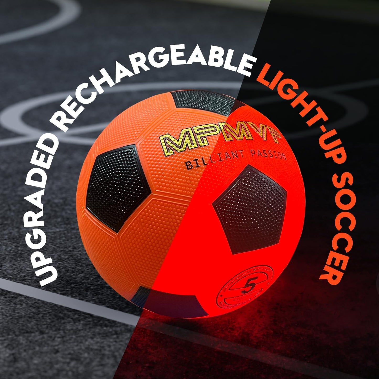 HITEGY Glow in the Dark Soccer Ball - Water-Resistant, Official Size 5, Light Up with Every Kick, Includes Pump, Manual & Extra Batteries - Perfect Soccer Gifts for Kids and Teen Boys (Orange)