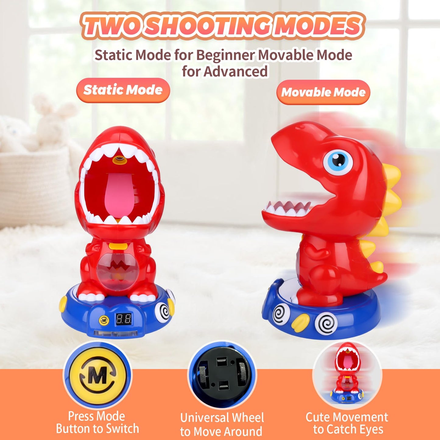 Movable Dinosaur Shooting Toys for 4 5 6 7 8 Year Old Boys Girls - Dinosaur Shooting Game with Score Record, Mist Spray, Light & Sound, Kids Christmas Birthday Gift