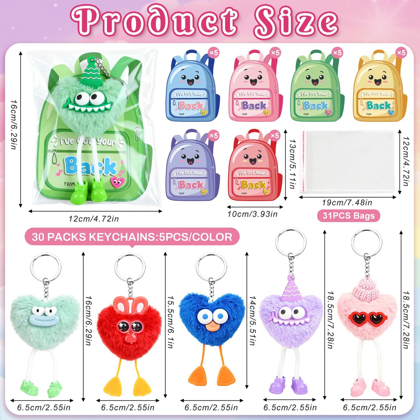 MOVINPE 30 Pack Kids Keychains Easter Egg Fillers, Fluffy Plush Keychains with Gift Cards & Bags, Bulk Classroom Goodie Bags Pinata Toys Classroom Prizes Elementary Carnival Prizes in Bulk