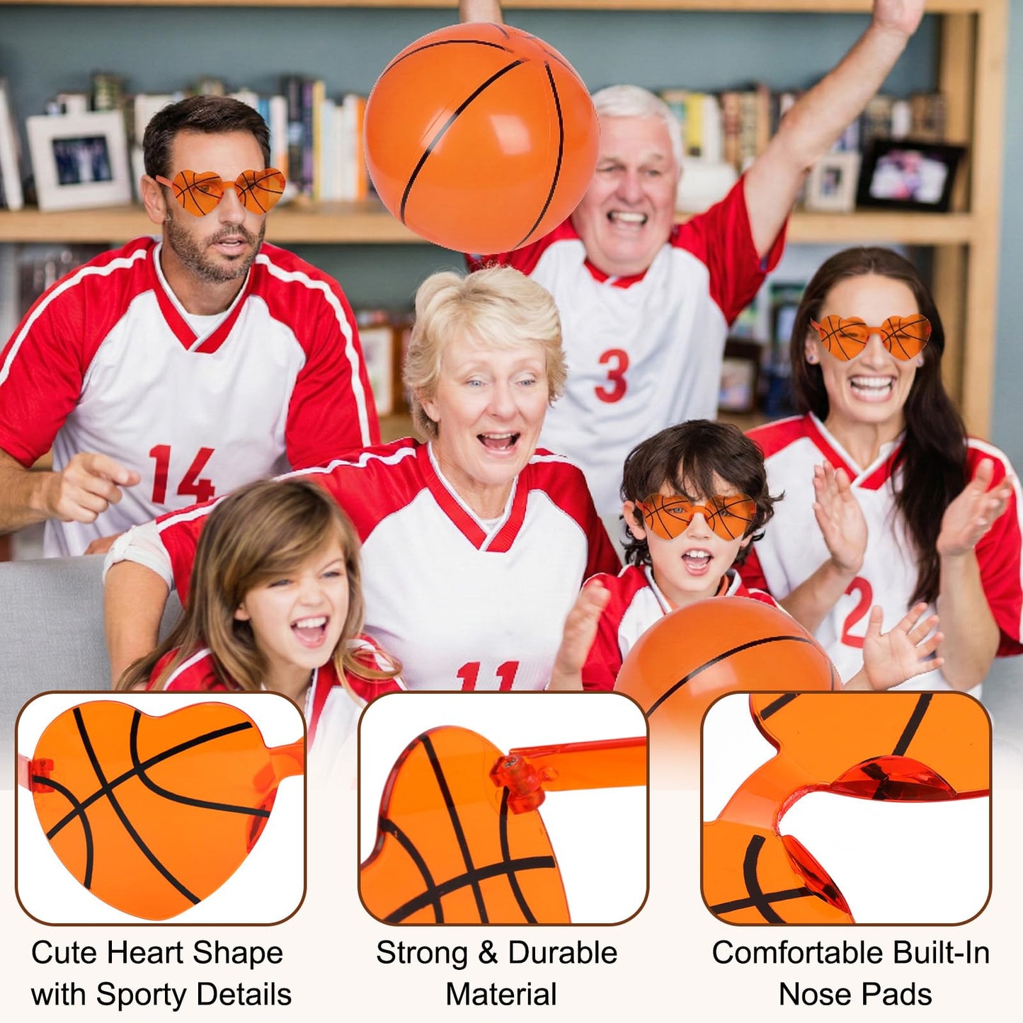 Mototo 24PCS Inflatable Basketball Beach Balls with Glasses, 16 Inch Blow up Basketball Inflatable Beach Balls Sport Plastic Glasses Bulk for Sport Birthday Senior Night Gift Summer Pool Party Favor