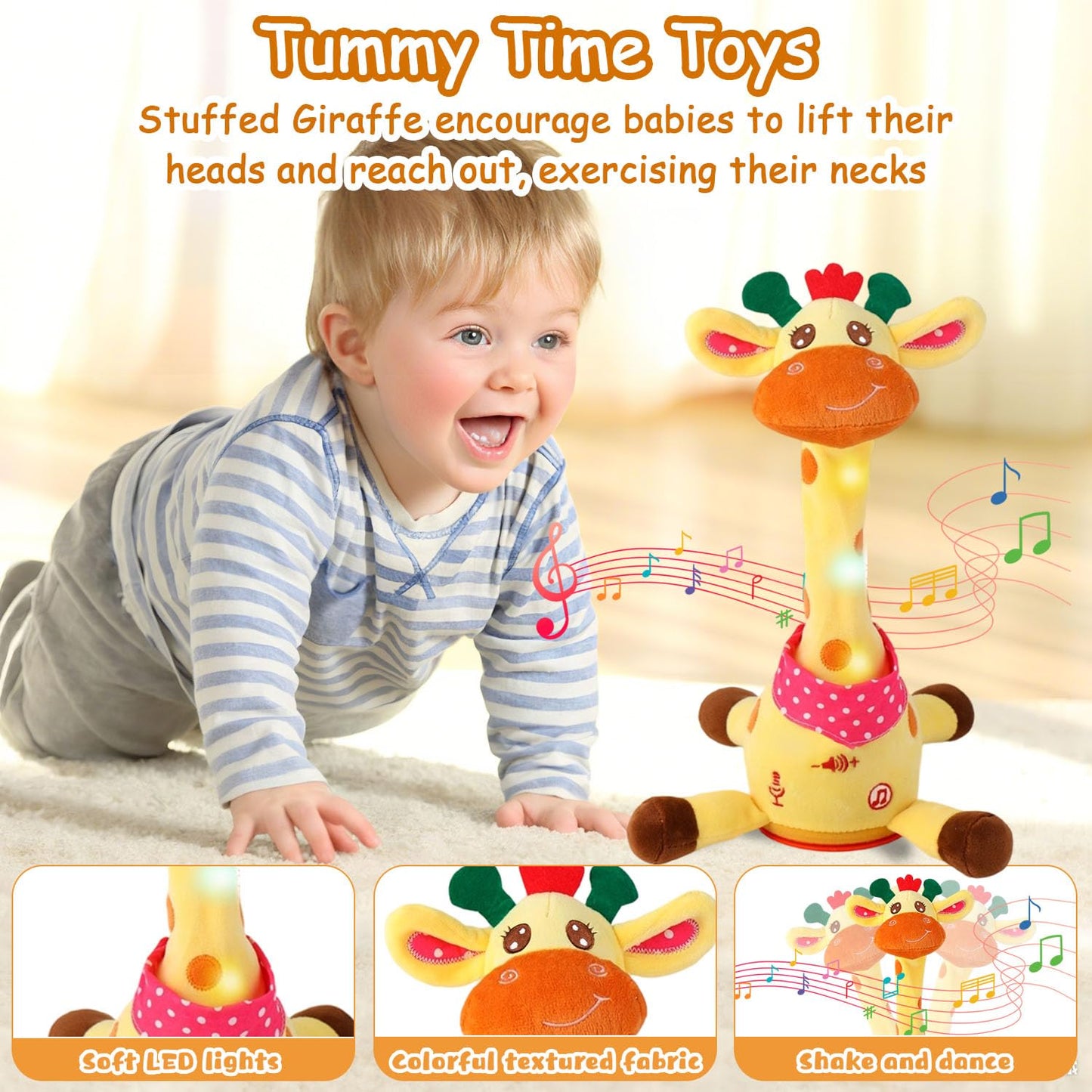 Dancing Talking Musical Giraffe Toy, Tummy Time Toy with Volume Adjustment, Singing Giraffe Stuffed Animal 10 Children's Songs Light Up Toys, Repeating What You Say, Baby Easter Basket Stuffers Gifts