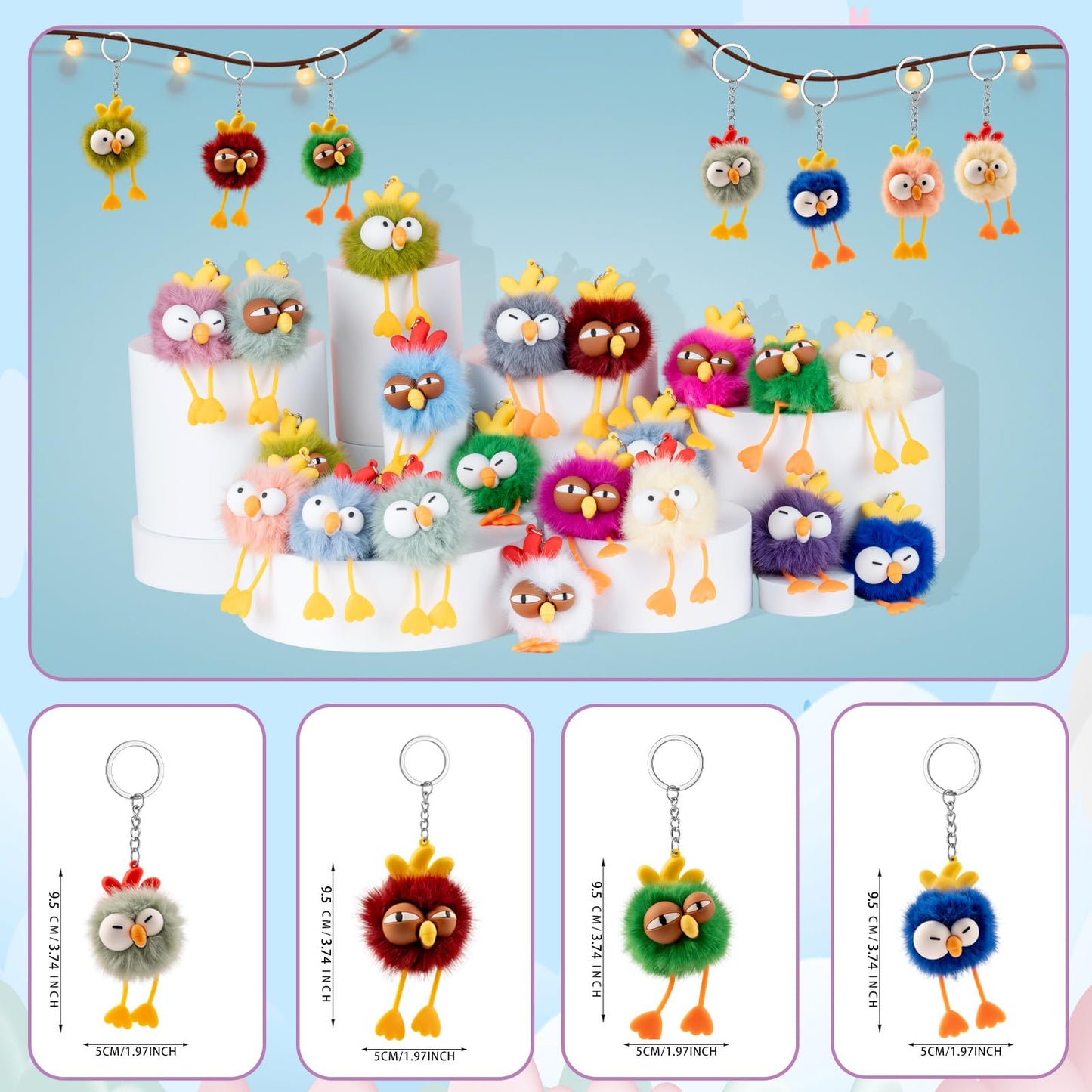 OMyFav 20PCS Party Favors Kids Keychains - Cute Chickie Keychain Birthday Goodie Bags Stuffers Chick Plush Keychain Bulk End of Year Student Gifts from Teacher 5th Grade Graduation Gifts