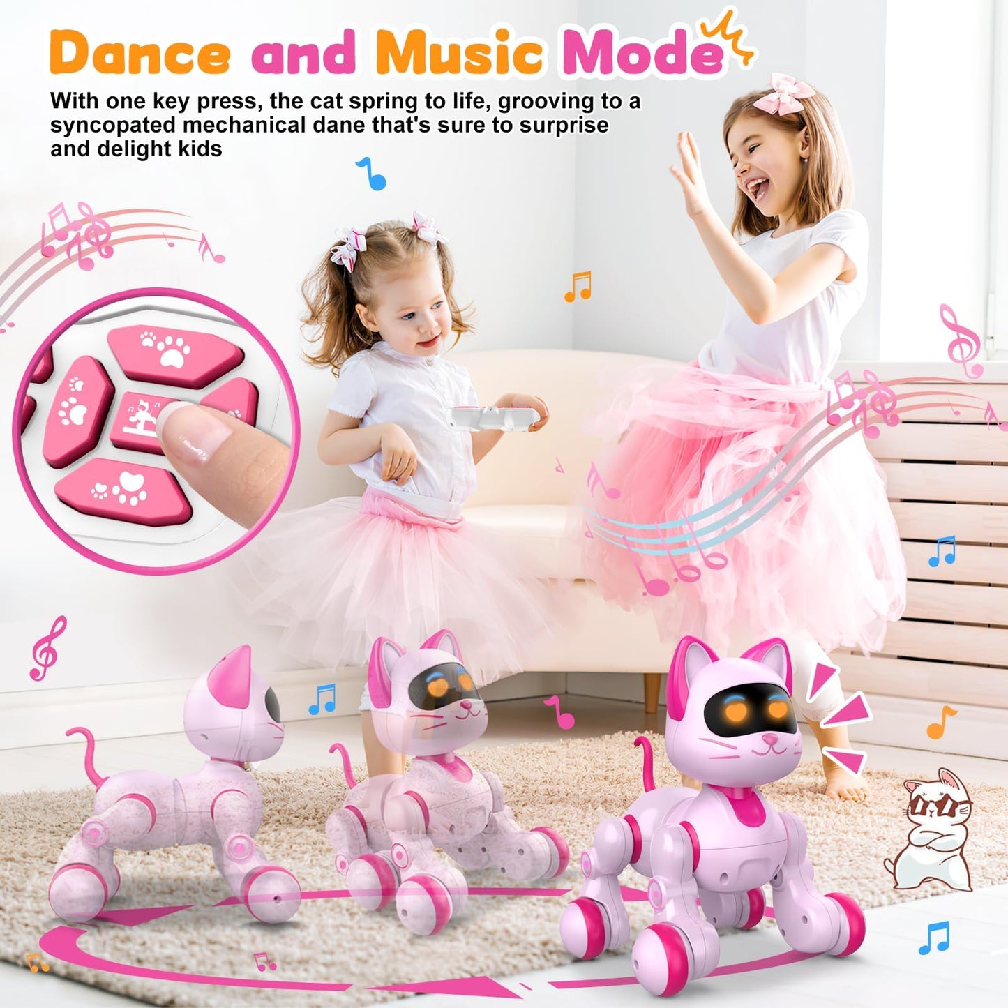 Robot Cat Interactive Toys for Girls: Remote Control Electronic Pink Kitty Pets - Robotic Can Dancing Touch Programmable Mechanical Cat for Kids Age 4-9 Christmas/Birthday Surprise Gifts