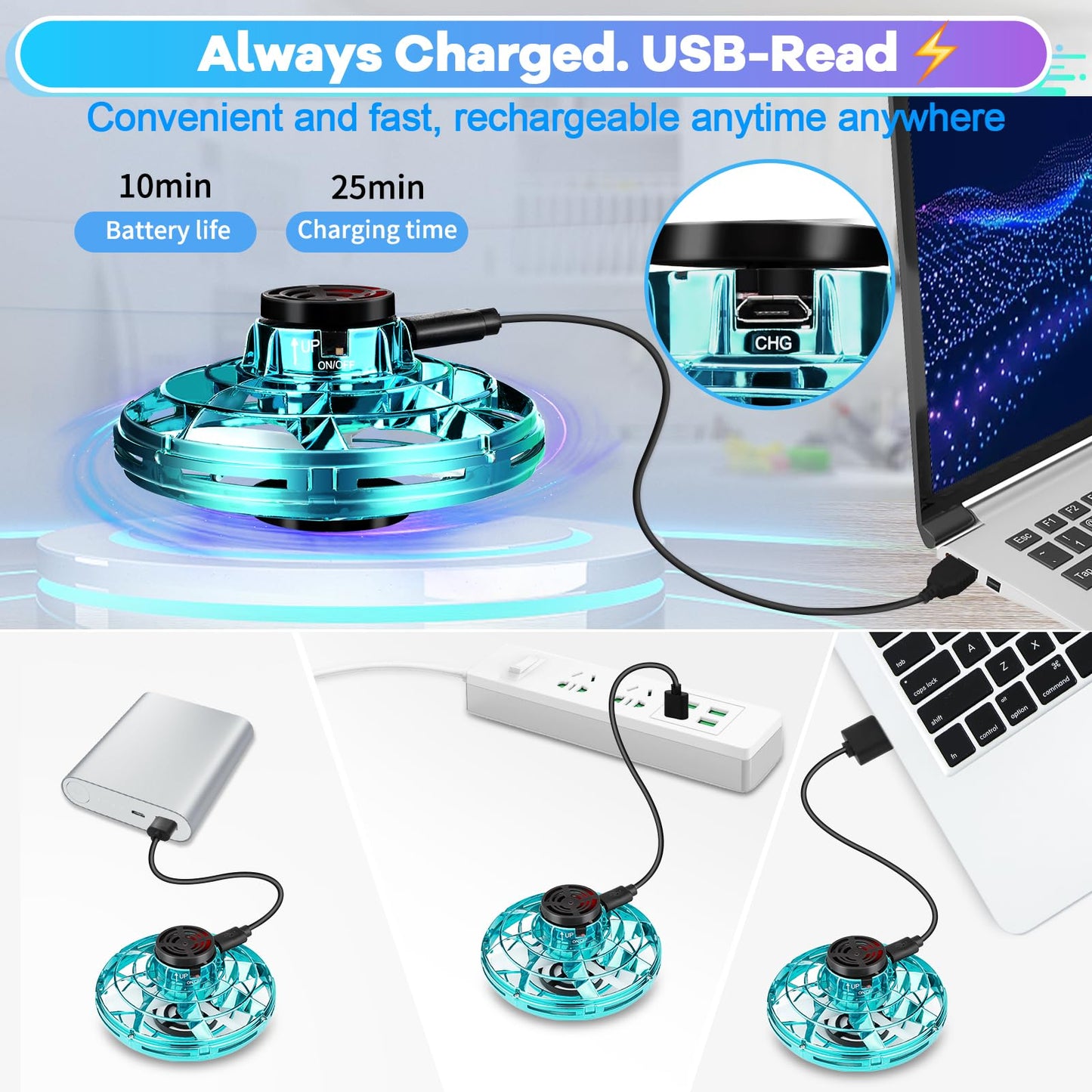 Vantexi Drone for Kids Flying Toys, 2026 Upgrade LED Fidget Spinner, Hand Operated Fidget Flying Spinner Toy for Indoor Outdoor, Christmas Birthday Gifts for 6 7 8 9 + Year Old Boys Girls