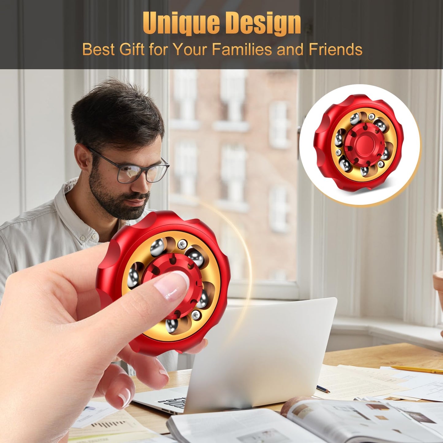 Bihevn Metal Precision Fidget Spinner - Anxiety Rotator & Restless Fidget Toy, Stress-Relief Tool for Adults & Kids A (red)