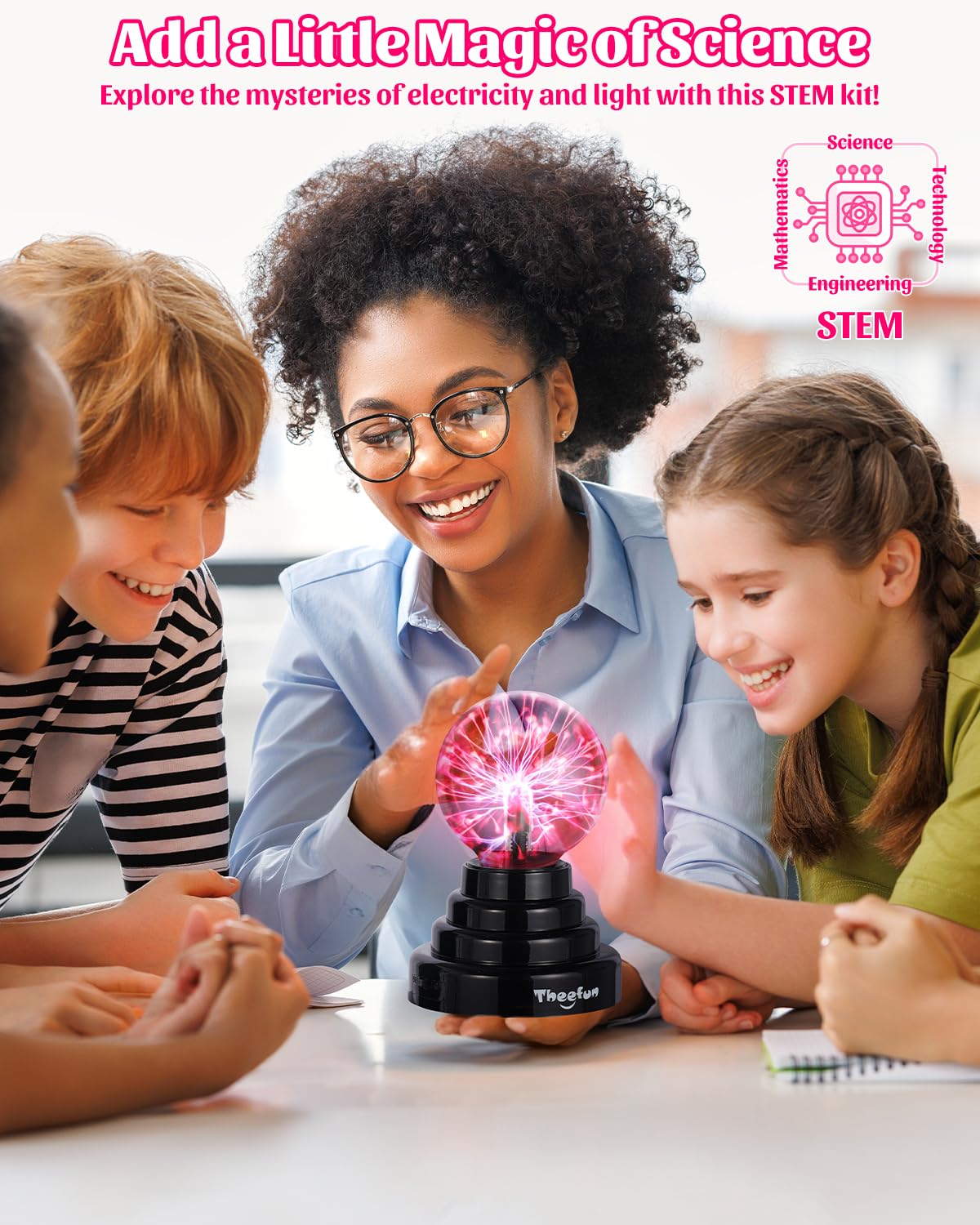 Theefun Plasma Ball, 3 Inch Plasma Lamp, Touch Sensitive Plasma Globe USB or Battery Powered Nebula Thunder Lightning, Novelty Toy for Kids, Parties, Prop, Bedroom, Home, Decoration