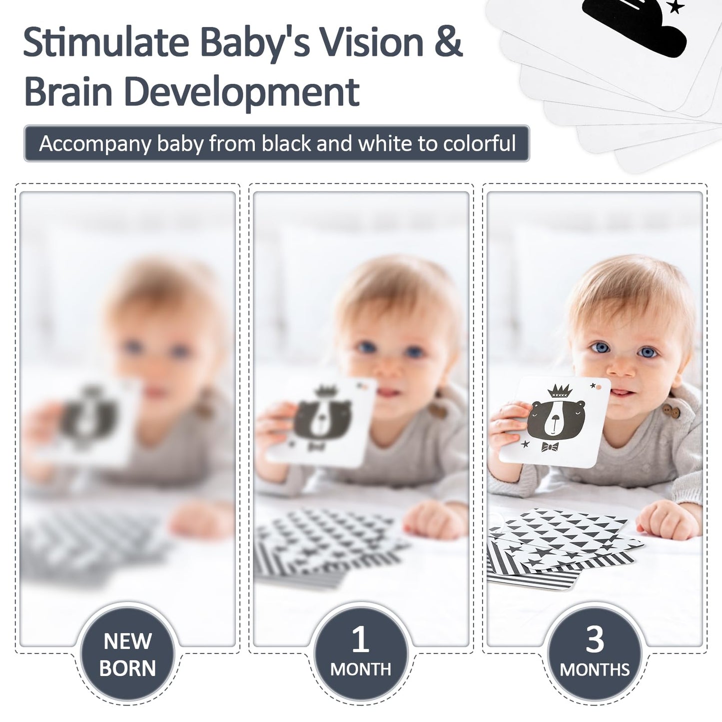 Joyreal High Contrast Baby Toys for Newborn, Black and White Baby Sensory Toys with Car Seat Toys,Infant Toys with Black White Cards Book, Montessori Toys for Baby Gifts