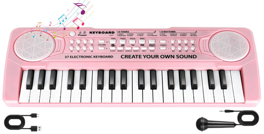 Kids Toddler Toy Piano Keyboard - 37 Key Pianos for Kid Music Toys Instruments with Microphone | Unlock Musical Fun! Perfect Birthday for 3-8 Year Old (Pink)