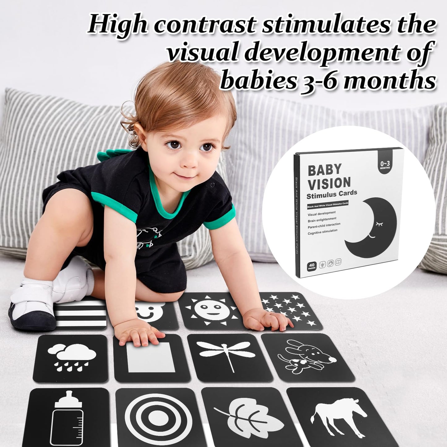 VIESMUMU High Contrast Baby Toys for Newborn, Black and White Baby Toys, Newborn Toys 3 Months Brain Development with Car Seat Toys Hanging Rattle Toys (Classic Edition)