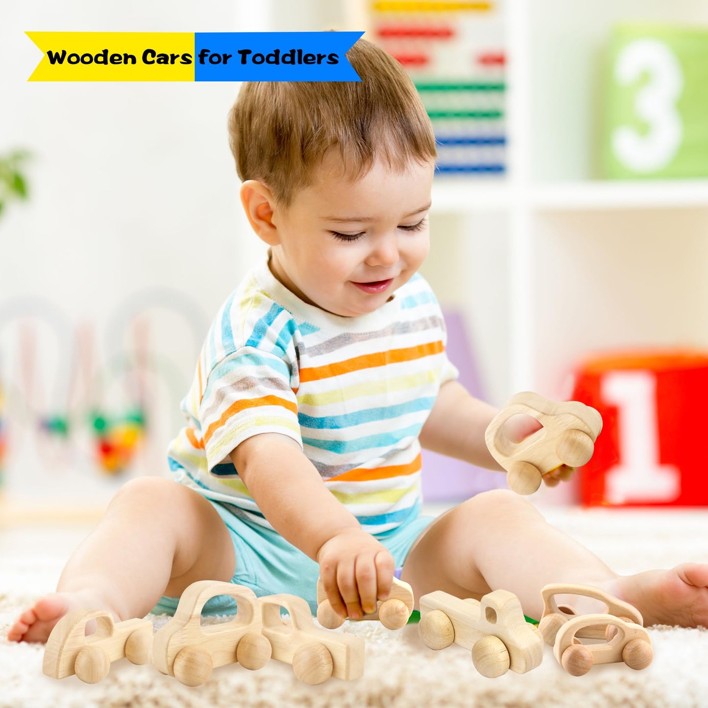 Fahacop 4 Pieces Wooden Toy Cars Mini Push Wood Truck Car Natural Wood Toys for Baby Toddler Birthday Party Gifts Nursery Decoration, 4 Styles