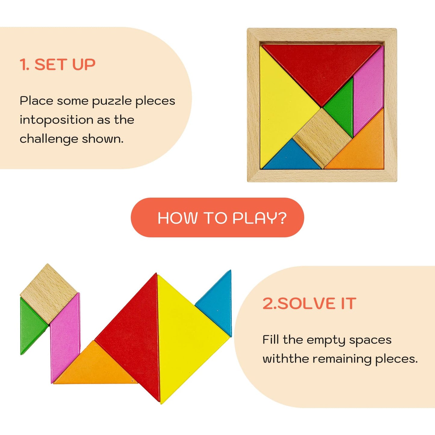 YUQILIN 6 PCS Wooden Tangrams Puzzles for Kids, Wooden Hexagon Toddlers Puzzles Block Geometric Brain Teaser Wood Puzzle Tangram Logic IQ Toy Gifts for All Ages Boys Girls Adults Intelligence