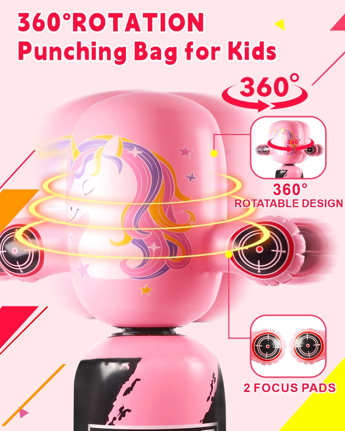 VCOLAN Punching Bag for Kids,48inch Kids Punching Bag,New Upgraded 360°Rotating Inflatable Boxing Bag Toy for Girls, Christmas Birthday Gift for Kids Age 3-6