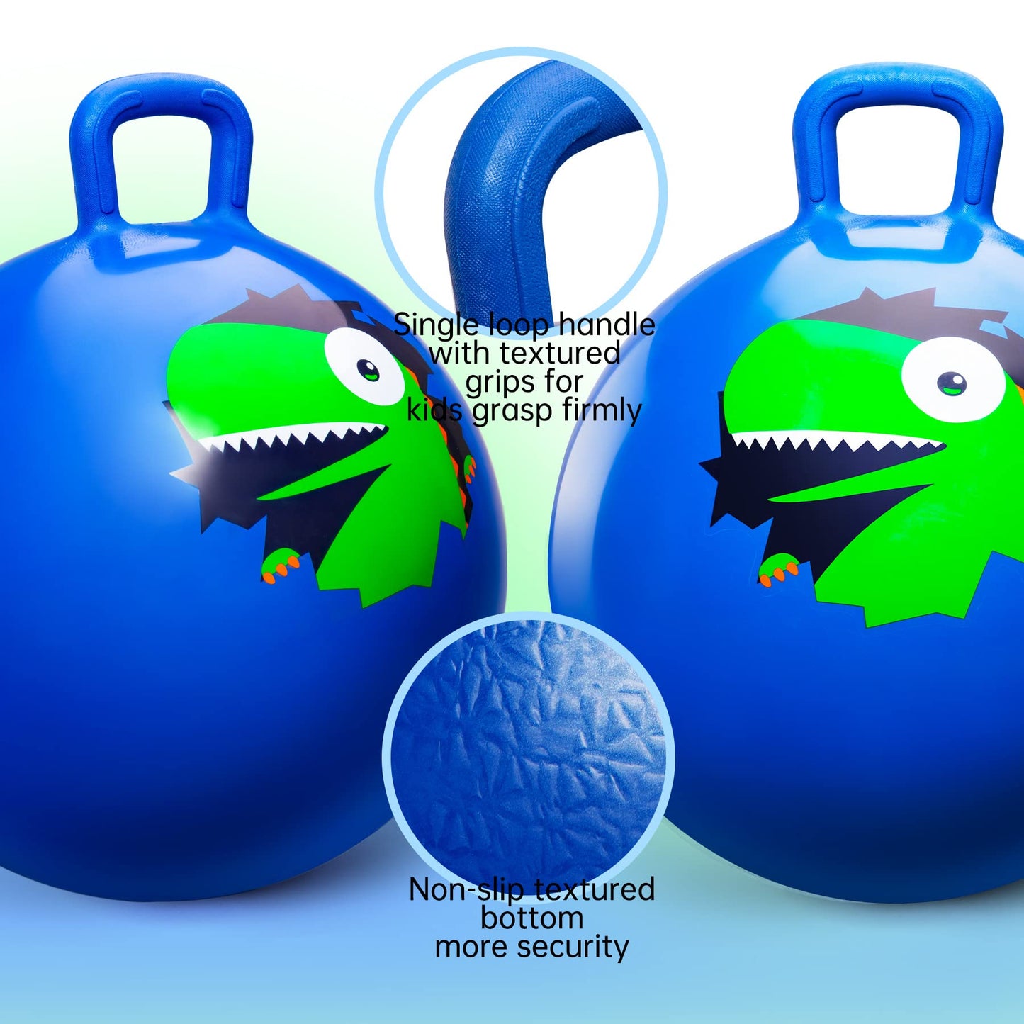 ZOOJOY Hopper Ball, Hopping Toys for Kids, 18inch Bouncy Ball with Handle for Boys Girls Aged 3-8, Inflatable Dinosaur Bounce Hopper Toy with Pump