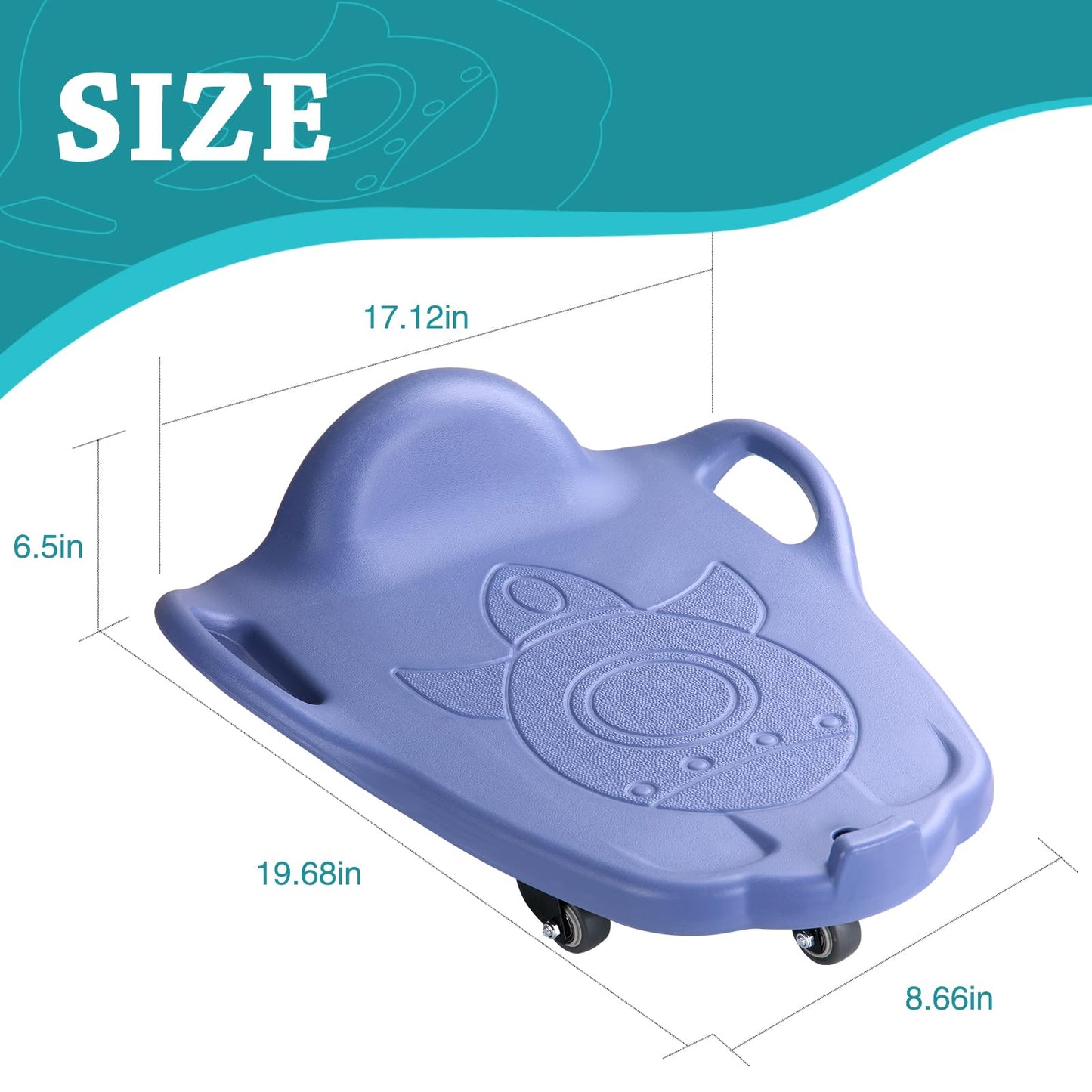 Large Scooter Board for Kids,Plastic Indoor Floor Scooter Board with Handles, Buckle and 1 Rope, 5 Wheels, Gym Scooters for Indoor Outdoor Sitting and Sports Training,Blue