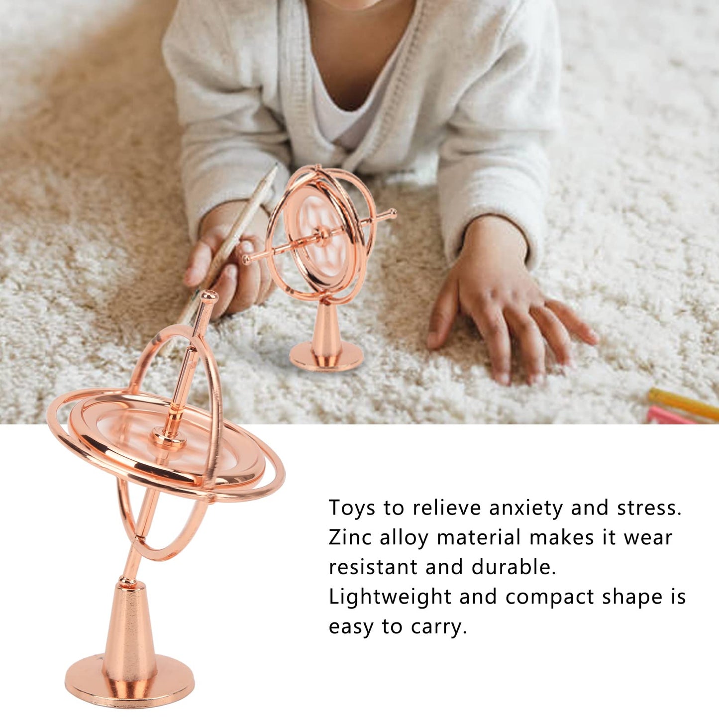 Mini Gyroscope, Metal Gyroscope, Bracket Gyroscope Decompression Toy Mini Balance Spinning Top Artifact Rose