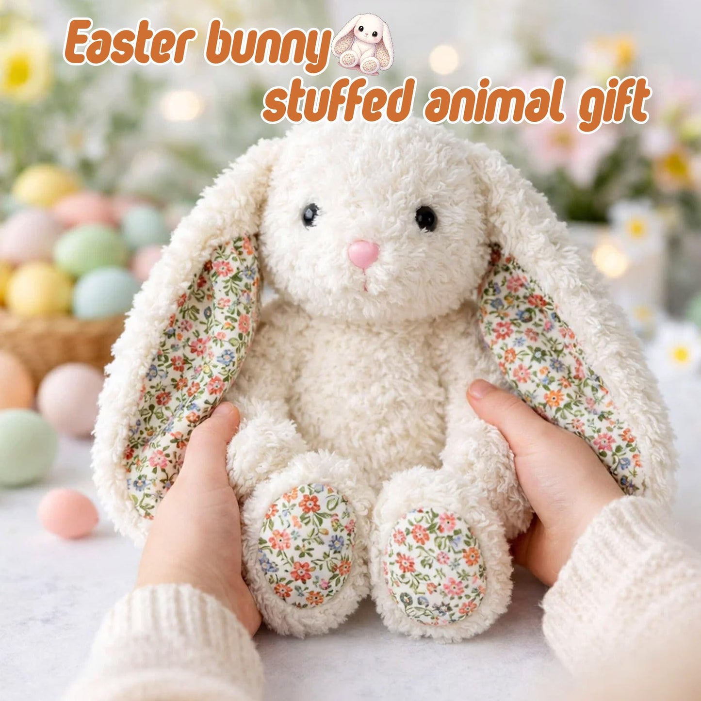 okegztoa Floral Bunny Stuffed Animal Cream French Style Blossom Romantic Rabbit Plush Toy Easter Stuffers Birthday Gifts Girlfriend Kids Party Favors Home Aesthetic Bedroom Decoration 8.7 Inch 9.5 oz