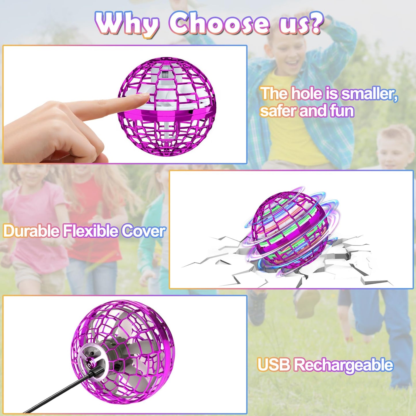 KIYTARBOO Flying Orb Ball Toy, 2024 Upgraded Boomerang Hover Ball Fidget Spinner for Kids, Hand Drone Orbit, Cool Toys Gift for 6 7 8 9 10+ Year Old Boys Girls Teens Outdoor Toys(Purple)