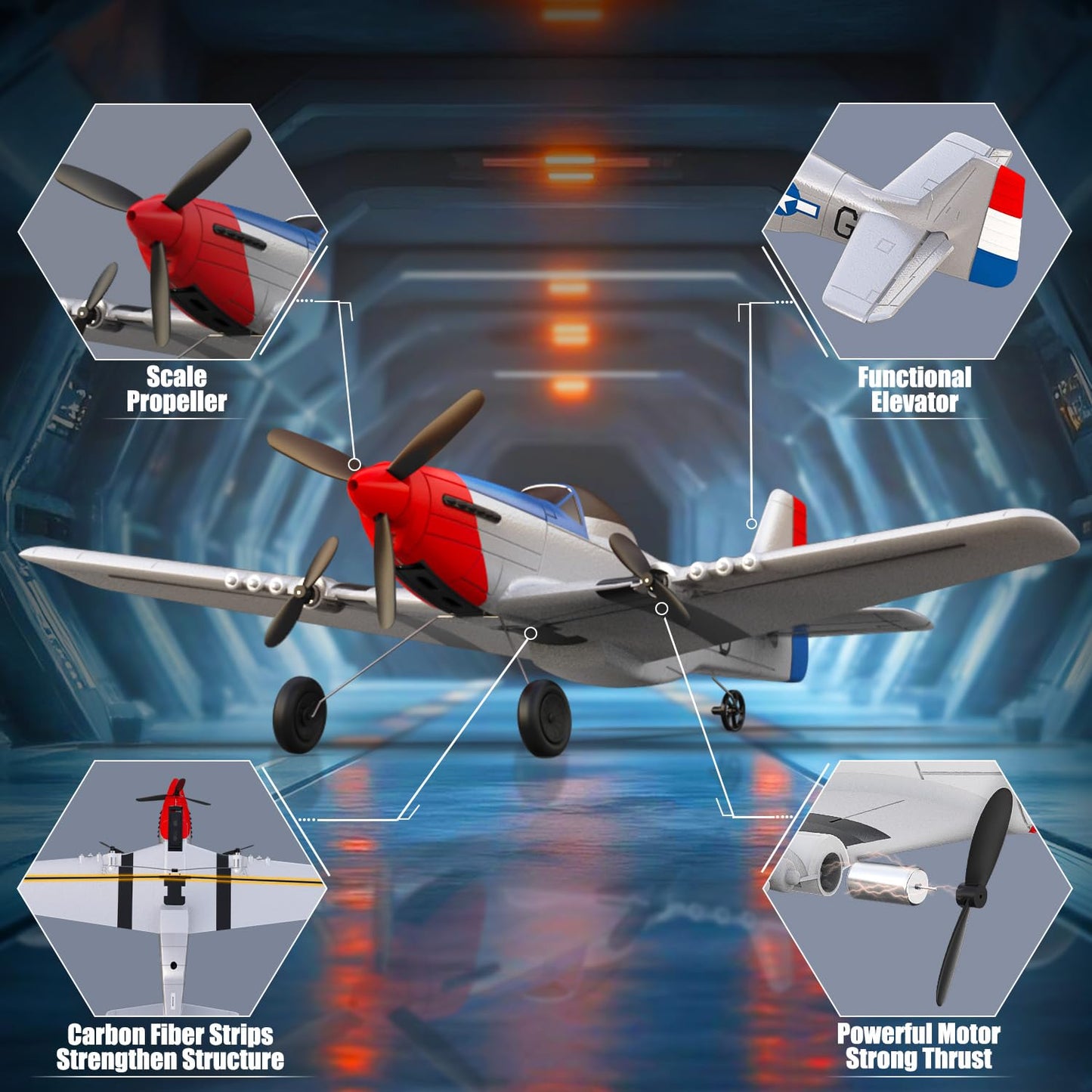 volantexrc RC Plane 3 Channel Remote Control Airplane Fighter Toys, 2.4GHz 6-axis Gyro Stabilizer RTF Glider Aircraft Plane, Easy to Fly for Adults Beginners (P-51D Mustang)