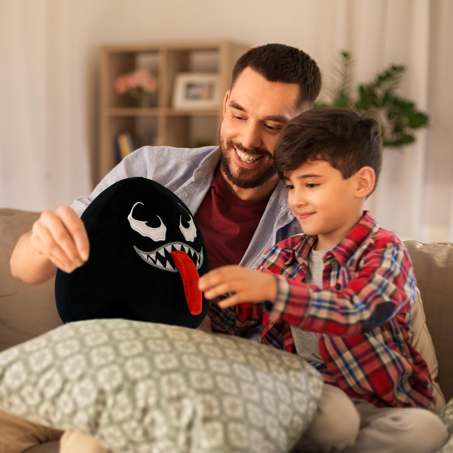 Periyholev Venom Plush Toy with Elastic Tongue – 8 inch Soft Venom Stuffed Pillow for Boys and Girls, for Fans (Black-A)