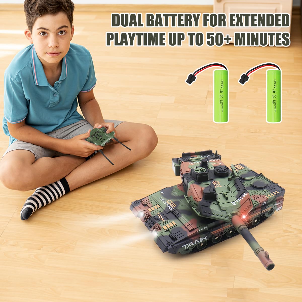 Hitish RC Tank that Shoots for Kids - 2.4Ghz Remote Control Army Tank Toys with Auto Demo Sound Light Smoke - 13 Channel Military Vehicles Model Gift for Adults Boys Age 6-8 9-12, Army Green