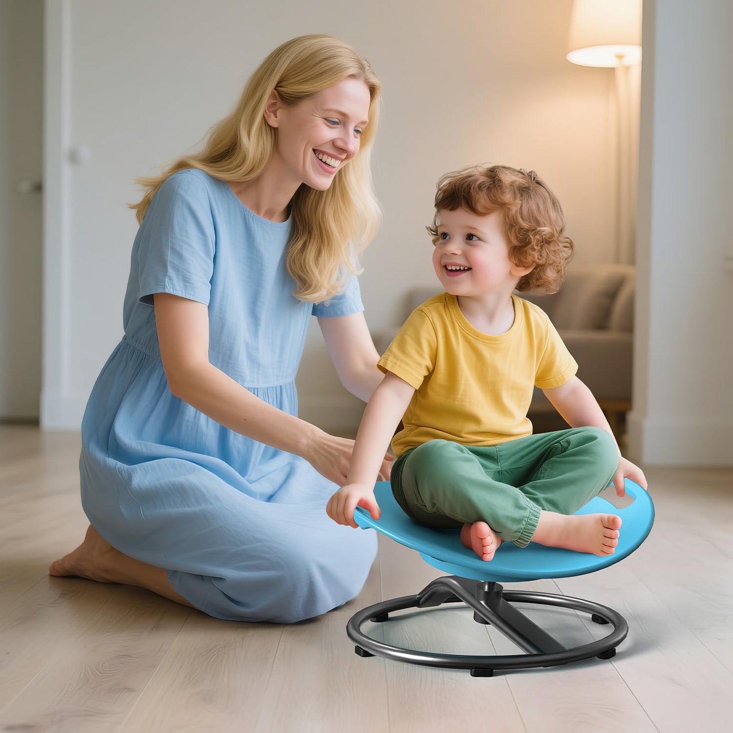 pozoera Spinning Chair for Autistic Kids - Sensory Spinning Chair with Safety Handle & Non-Slip Design Sensory Toys for Kids with Autism(Blue)
