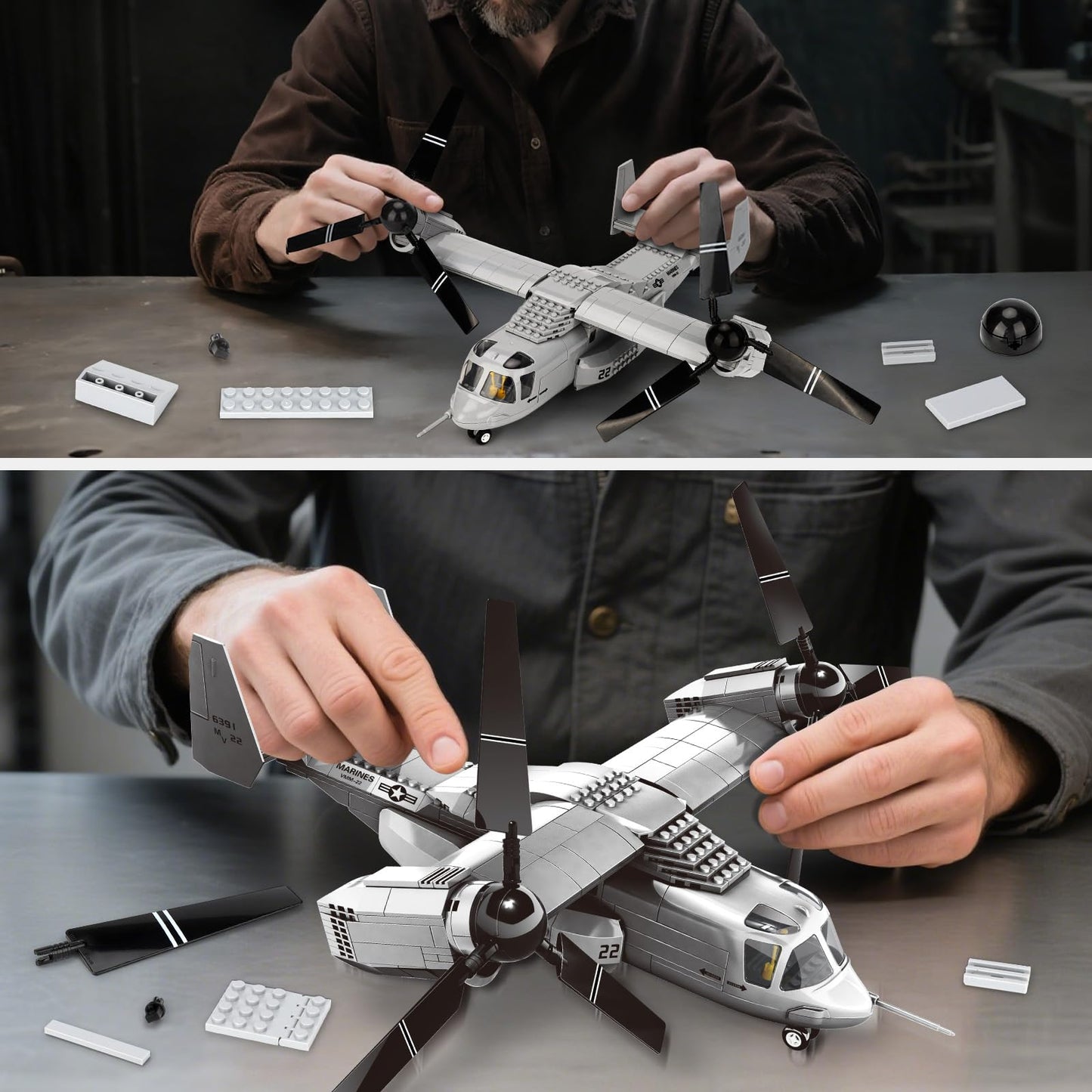 YYKNGYI V22 Tiltrotor Aircraft Building Block Set, Military Transport Plane Model- Compatible with Lego Military (460 PCS)