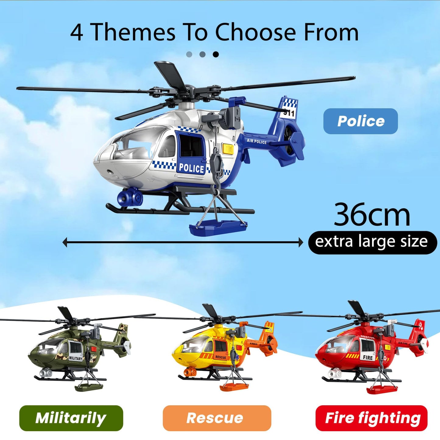 Police Helicopter Toys for Boys with Hanging Basket Toy Airplane Army Toys with Lights and Sound Rescue Vehicles Toys for Kids Aged 3 4 5 6 7