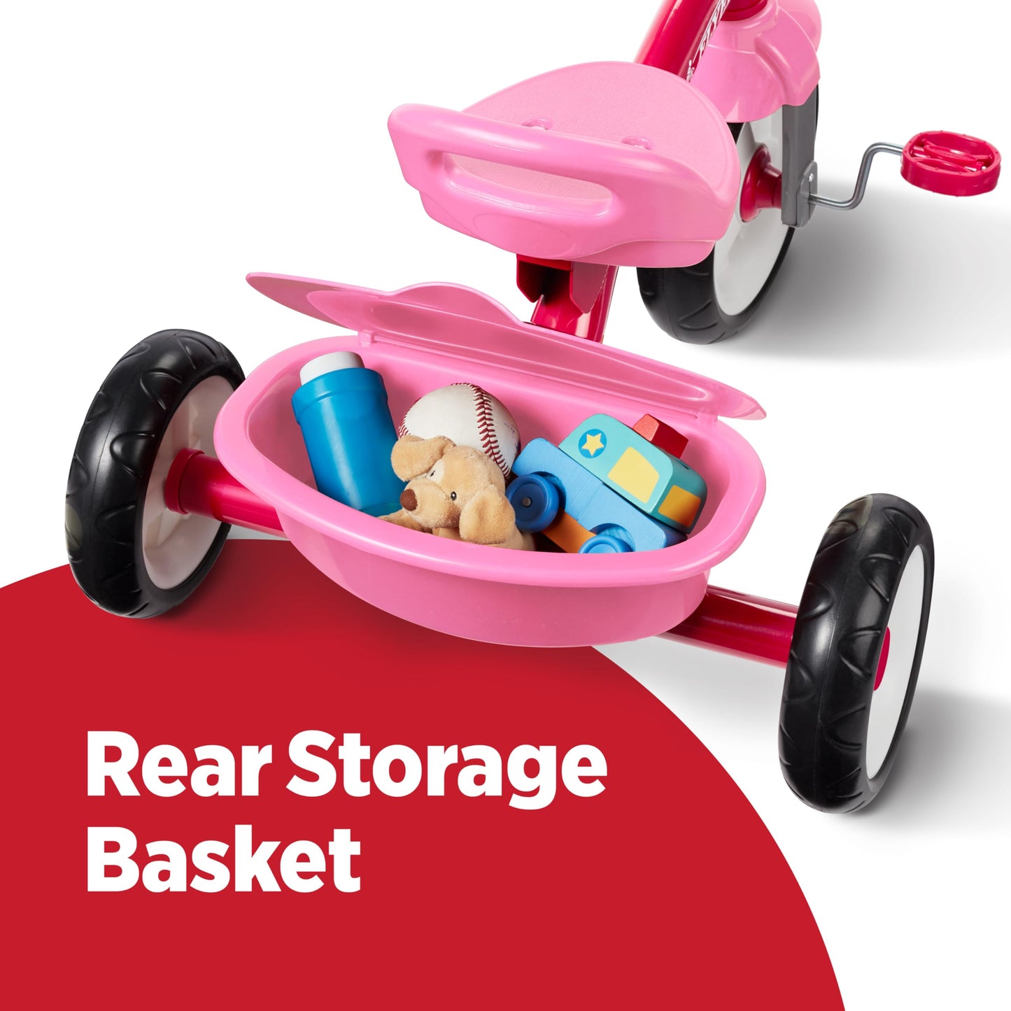 Radio Flyer Pink Rider Trike, for Ages 2.5-5, Adjustable Seat, Steel Construction, Quiet Ride Wheels, Covered Storage Bin, Comfort Grip Handlebars, Easy Carry Seat Handle, Tricycle for Toddlers